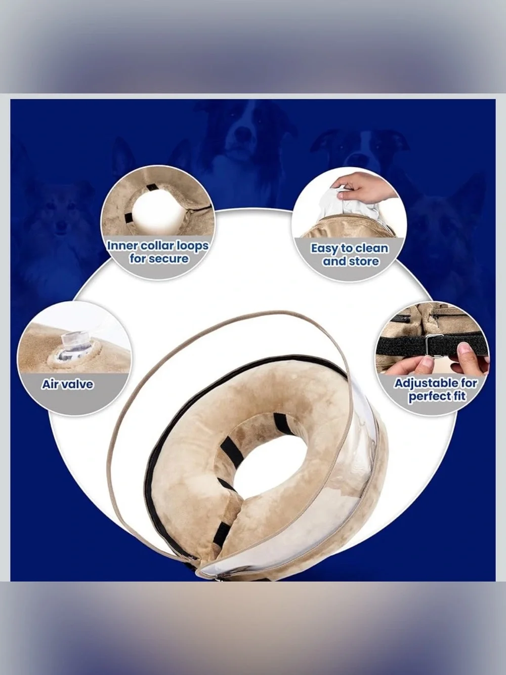 Large Pet Recovery Cone Collar - Beige Soft Inflatable - BRAND NEW - Picture 5 of 10